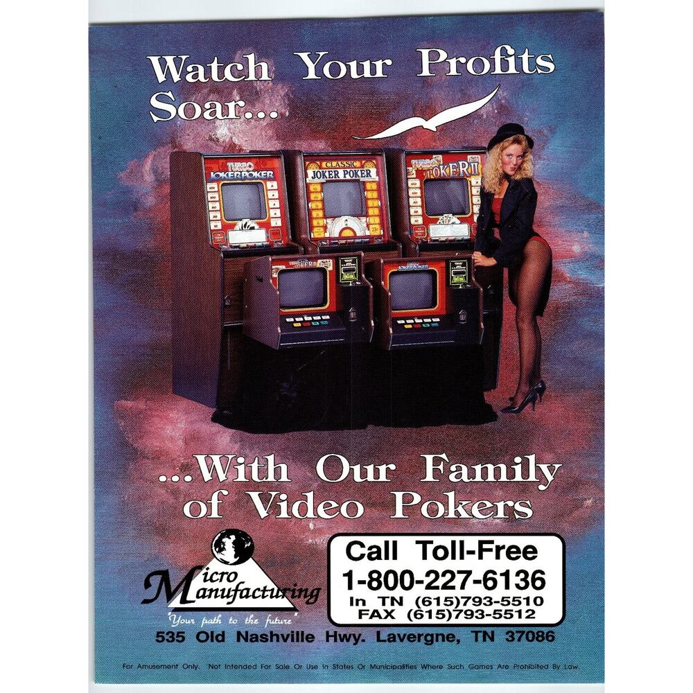1980s Micro Manufacturing Video Poker Machines Promo Flyer TN Vintage
